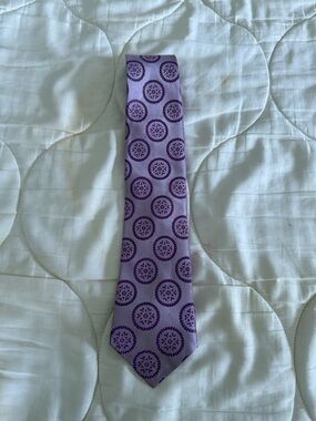 Jaz Men’s Purple Medallion Necktie Lavender Geometric Floral Pattern Classic Tie